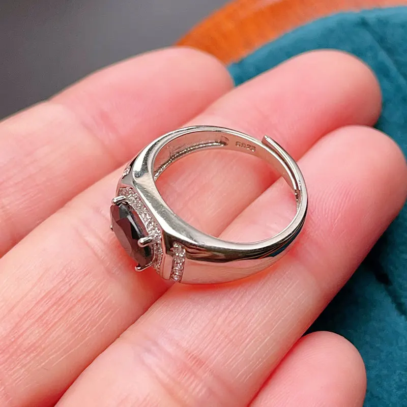925 Silver all Size Ring Natural Sapphire Ring for Women 8mm*6mm Genuine blck Sapphire Silver Jewelry - view 6