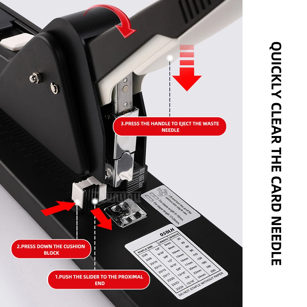 50LH Long Arm Saddle Stapler – 200 Sheets, Heavy Duty, Large Format Middle Seam / Booklet Stapler, Effort-Saving Stapling - view 5