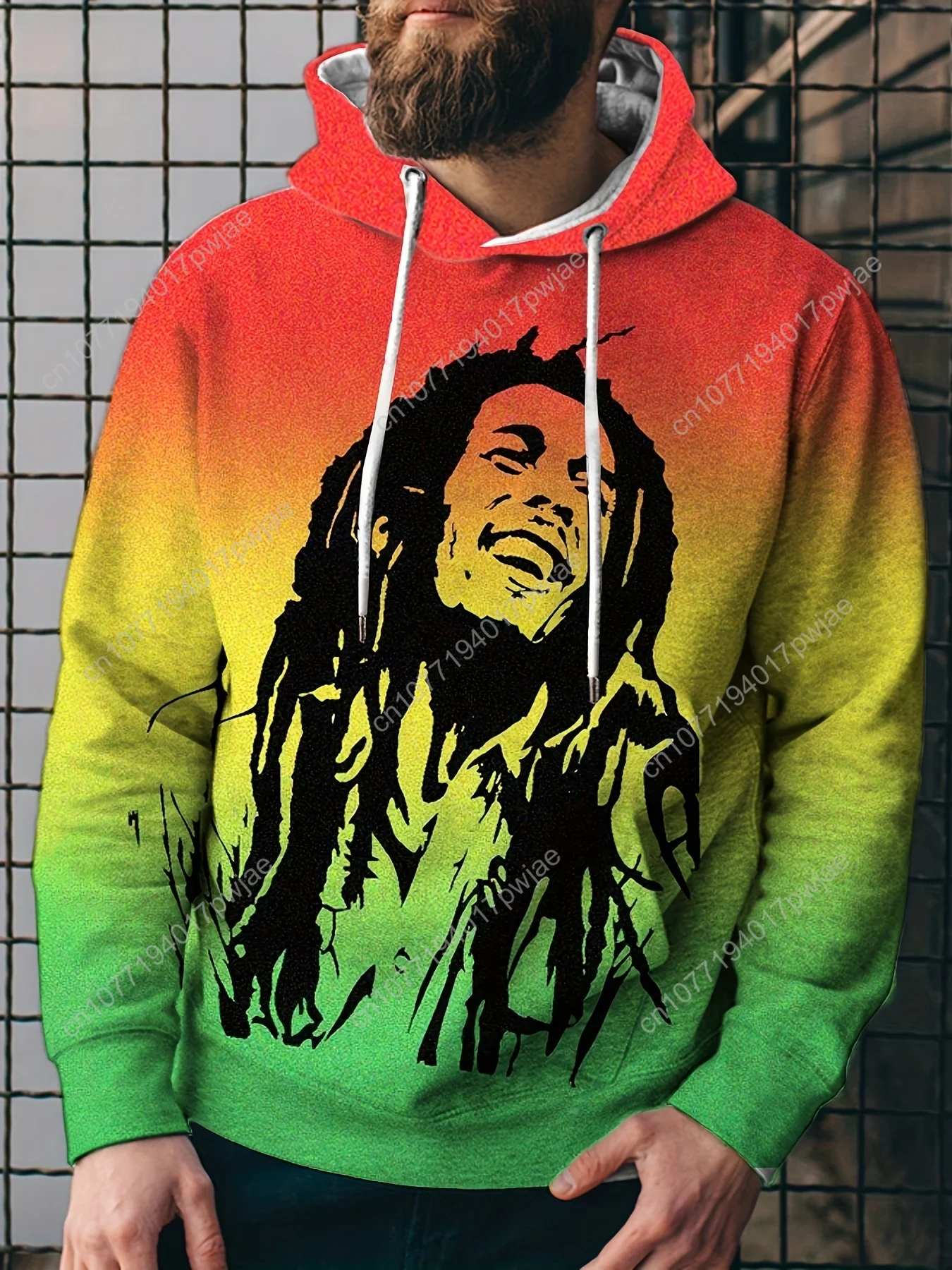 Men's Casual Hoodie with 3D Printed Singer Portrait, Retro Abstract Gradient Pattern, Long Sleeve Hooded Sweatshirt with Drawstr