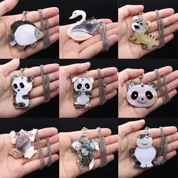 Natural Abalone Shell White Seashell Stitching Cartoon Animals Panda Tiger Swan Frog Turtle Elephant Pendant Necklace Accessory