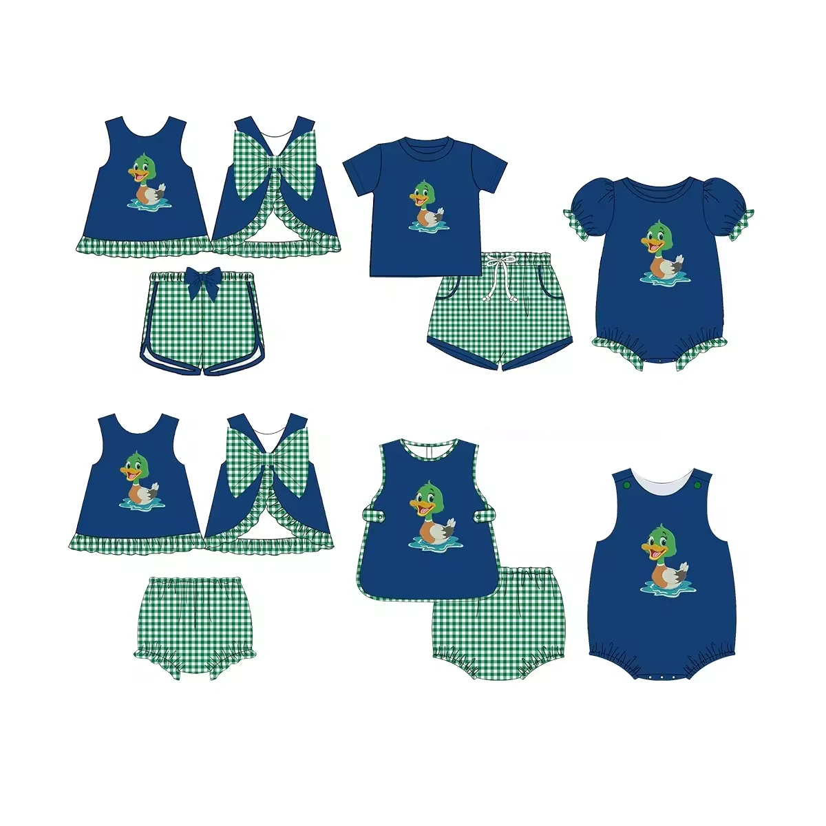 boutique kids clothing girls summer clothes boy outfit set wild duck print short sleeve shorts set Infant baby onesies jumpsuits