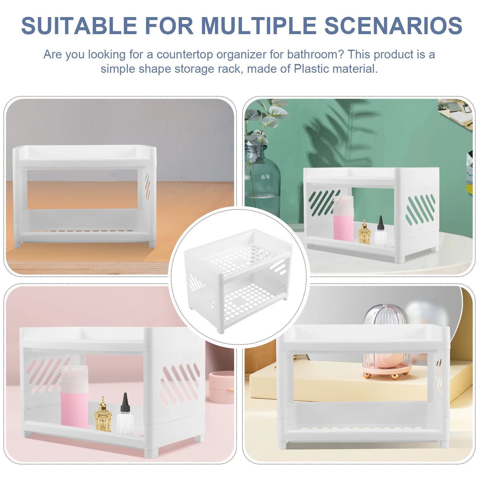 رف تخزين سطح المكتب بطبقة مزدوجة منظم كونترتوب بلاستيكي مكون من طبقتين رف تخزين أدوات الزينة والمطبخ ومستحضرات التجميل #4