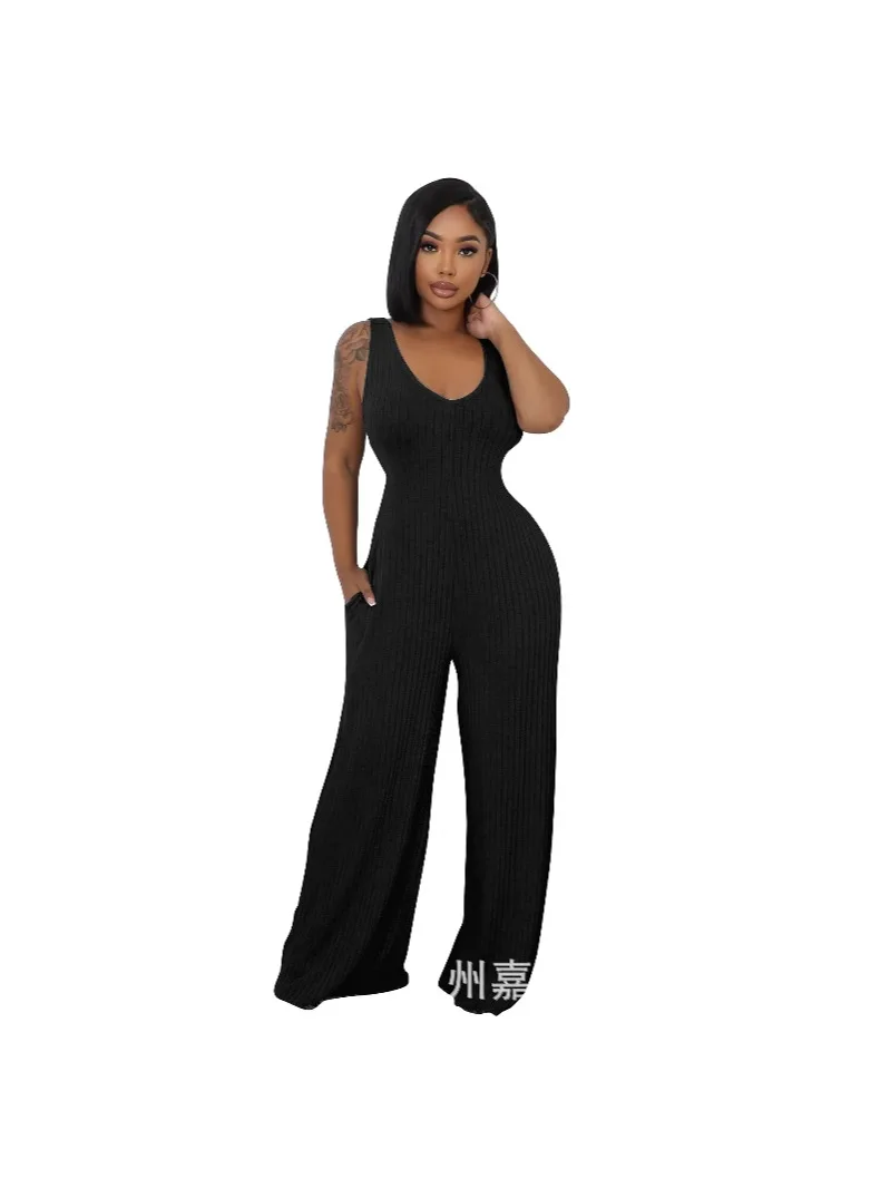 2025 Американские европейские новые модные женские повседневные модные однотонные комплекты из 2 предметов, эластичные свободные комбинезоны с широкими штанинами и длинными рукавами