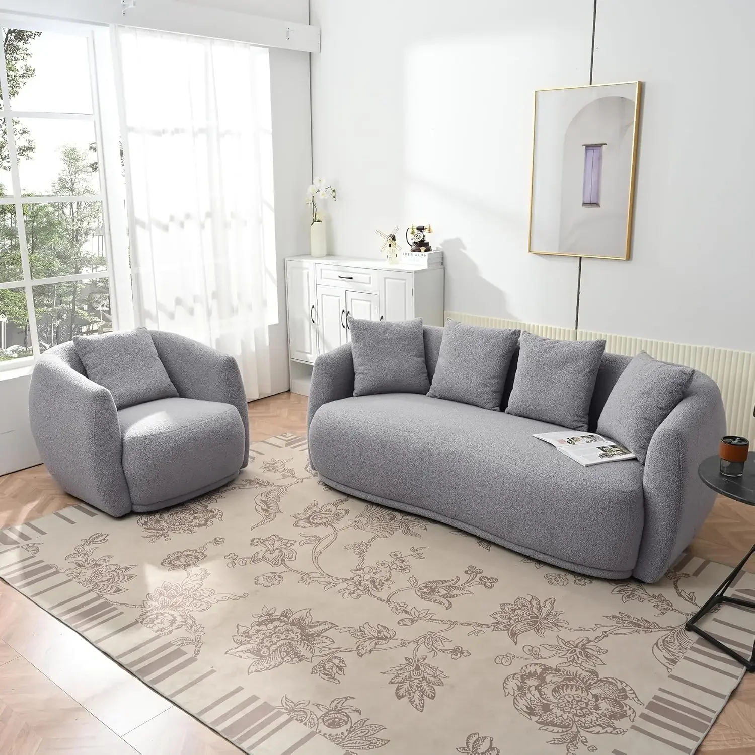 2 Piece Living Room Furniture Set,Modern Style Upholstered Armchair Loveseat Sofa and Three Seat Sofa Set Sectional Couch