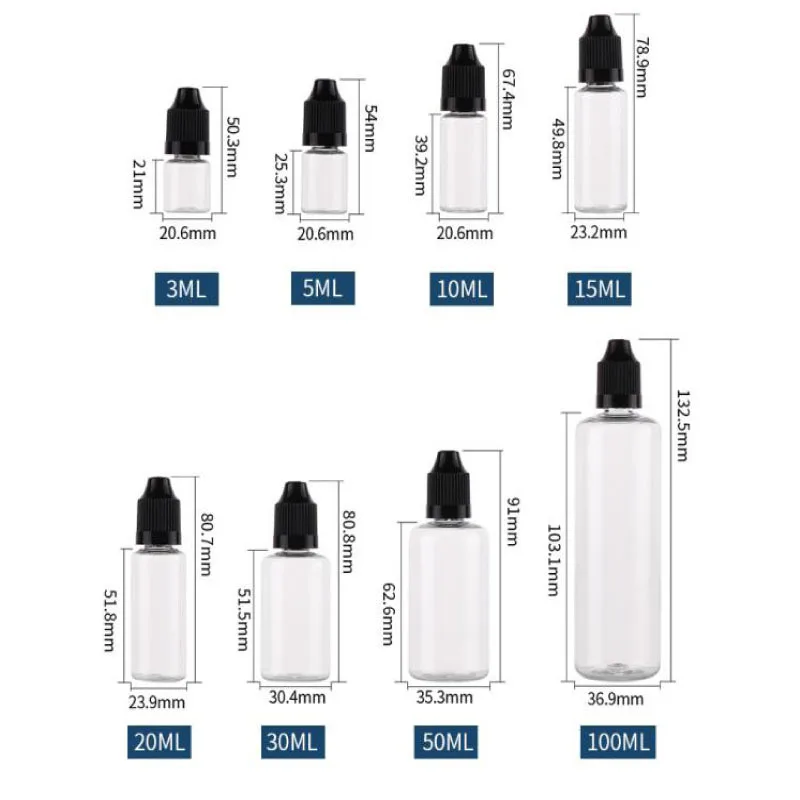 Compte-Gouttes Liquide AfricSqueezable l'horloge E, 3ml-120ml, 10 Pièces, Récipient avec Document, Bouchon CRC avec Entonnoirs Gratuits