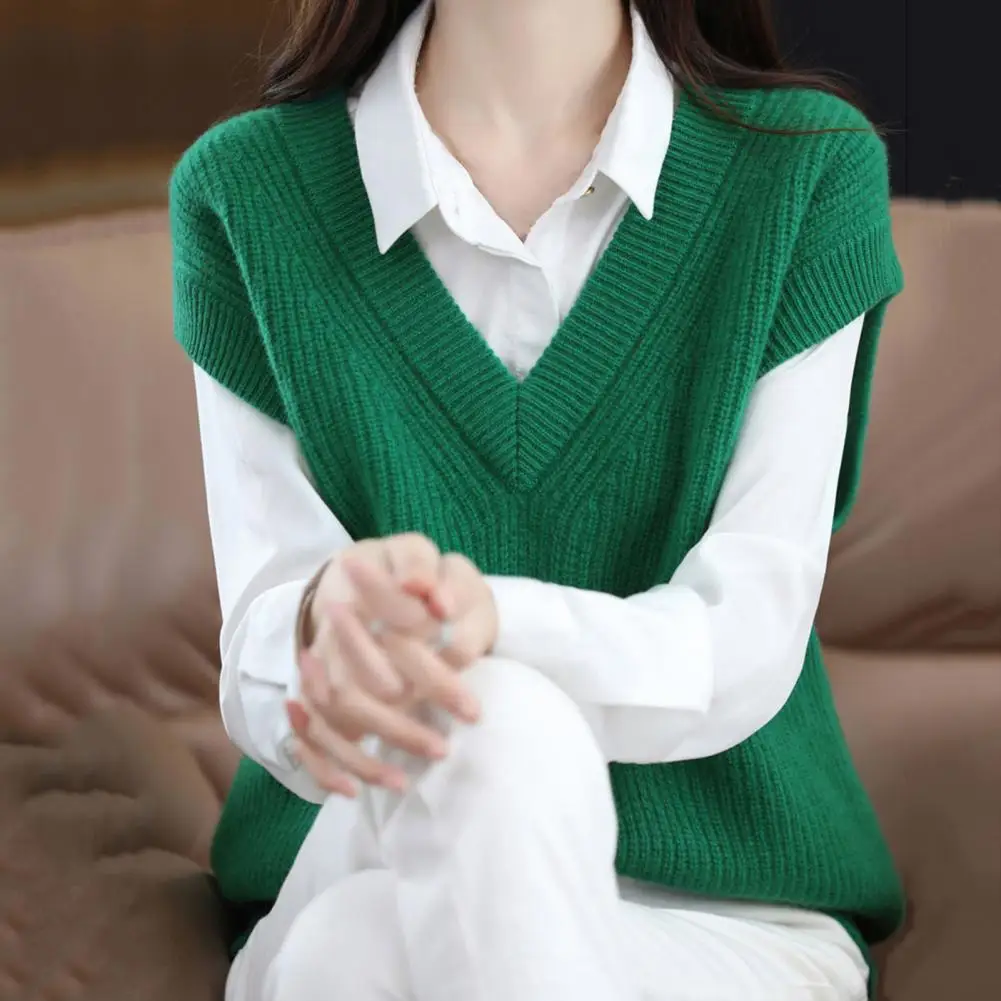 Women Vest Cozy V Neck Knitwear Vest For Women Solid Color Pullover Sweater Fall Winter Elastic Warmth Fashion Solid Color