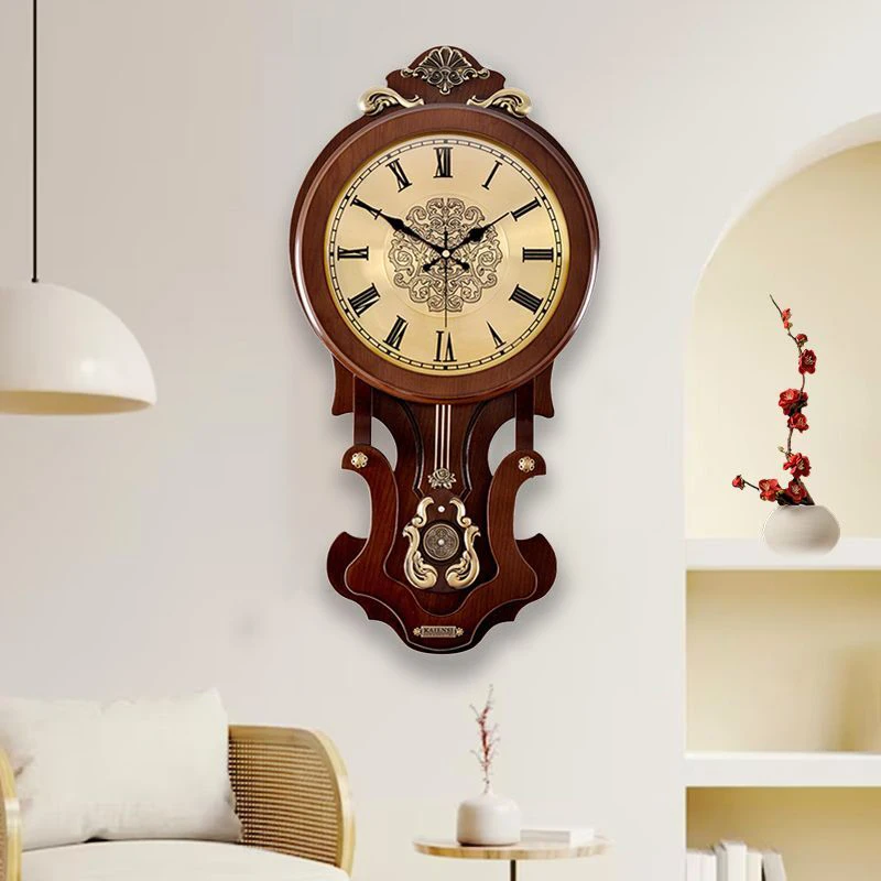 Vintage Large Wall Clocks Luxury Living Room Wall Clock with Pendulum Wooden Bedroom Silent Clock Interior Decoration Clocks