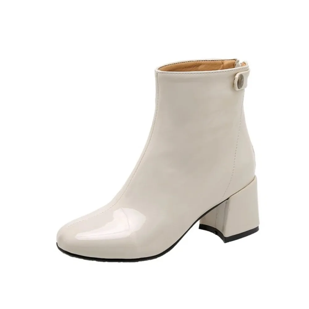 

Women Classic Fashion Patent Leather Ankle Boots Back Zipper Square Toe Block Heel Short Booties Plus Size 32-54 20-19