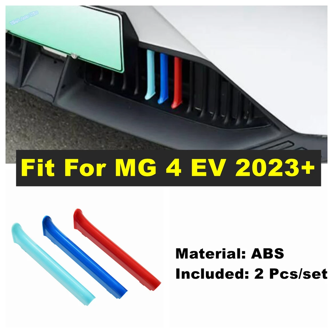 

ABS Auto Front Bumper Center Grille Grill Bar Tricolor Decor Stripes Cover Trim Kit For MG 4 EV 2023 2024 Exterior Accessories