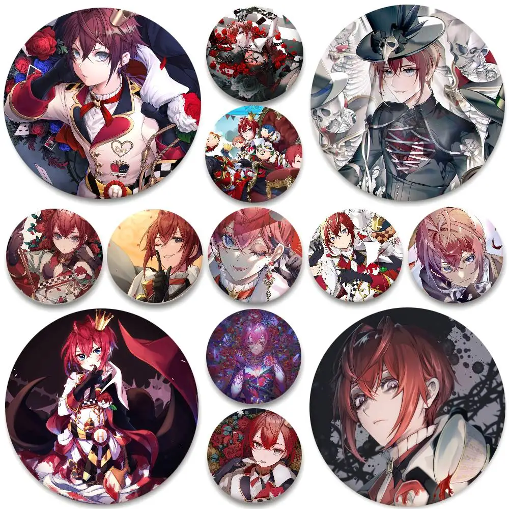 Anime Twisted Wonderland Riddle Rosehearts Abzeichen Runde Abzeichen Weißblech Münze Brosche Kleidung Rucksack Zubehör Anstecknadel