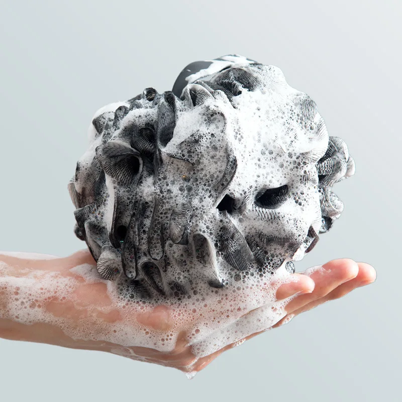 Plastic Shower Brush, Bathroom Artifact, Shower Scrubber with Bamboo Charcoal Shower Ball Bubble Bath Silicon Body Scrubber