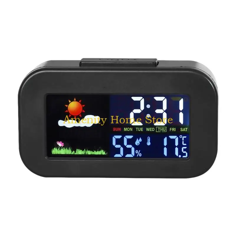 F26C Color Backlight Weather Clock for Bedroom Desktop Temperature Moisture And Calendar Alarm Function
