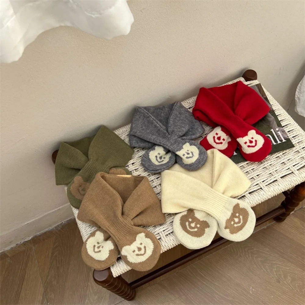 Cute Warm Baby Scarf Bear Neck Cover Winter Neckerchief Thickened Woolen Collar 1-4year Kids