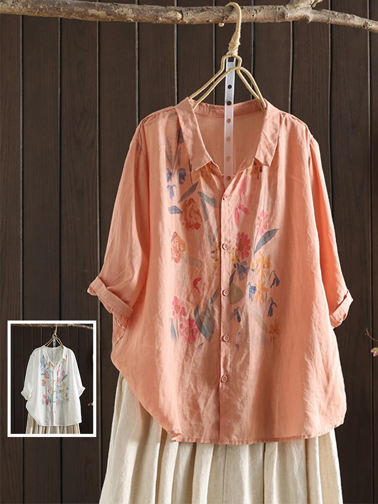 

Художественный тонкий цветочный принт Five-Quarter Sve irt, повседневный универсальный открытый кардиган больших размеров для женщин