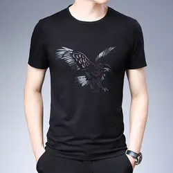 Summer Men Fashion Short Sleeve Slim T-shirt Korean Clothing Male Basic Bottoming Eagle Pattern New Vintage Casual Thin Tops 5XL