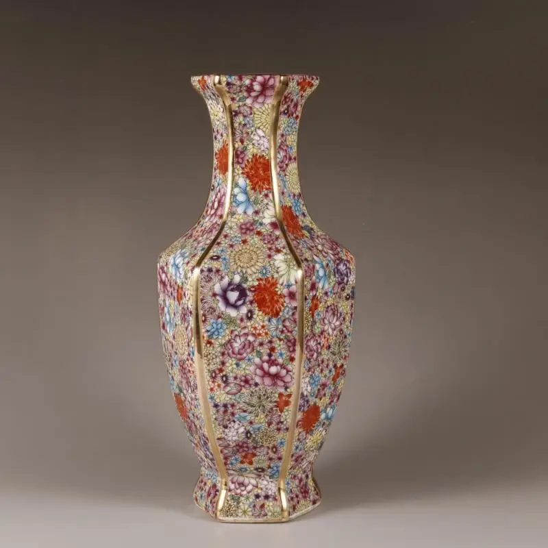 

Эмаль Цин династии Цин Цяньлун, красочная шестисторонняя бутылка Гуаньинь, китайский классический домашний декор, антикварная подставка, антикварная подставка