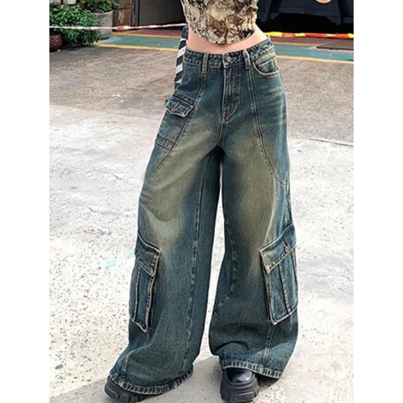 

Blue Women Jeans Streetwear Vintage Fashion High Waisted Wide Leg Jean Female Trouser 2024 NEW Hip Hop Baggy Denim Pants