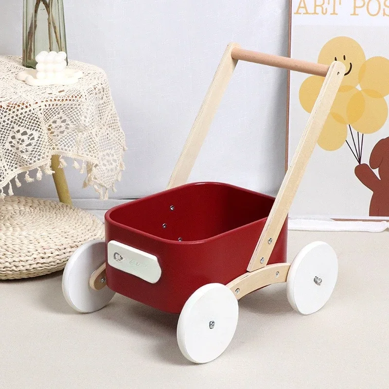 

Wooden children's hand-pulled walker, infant learning to walk walker, early education puzzle shopping trolley
