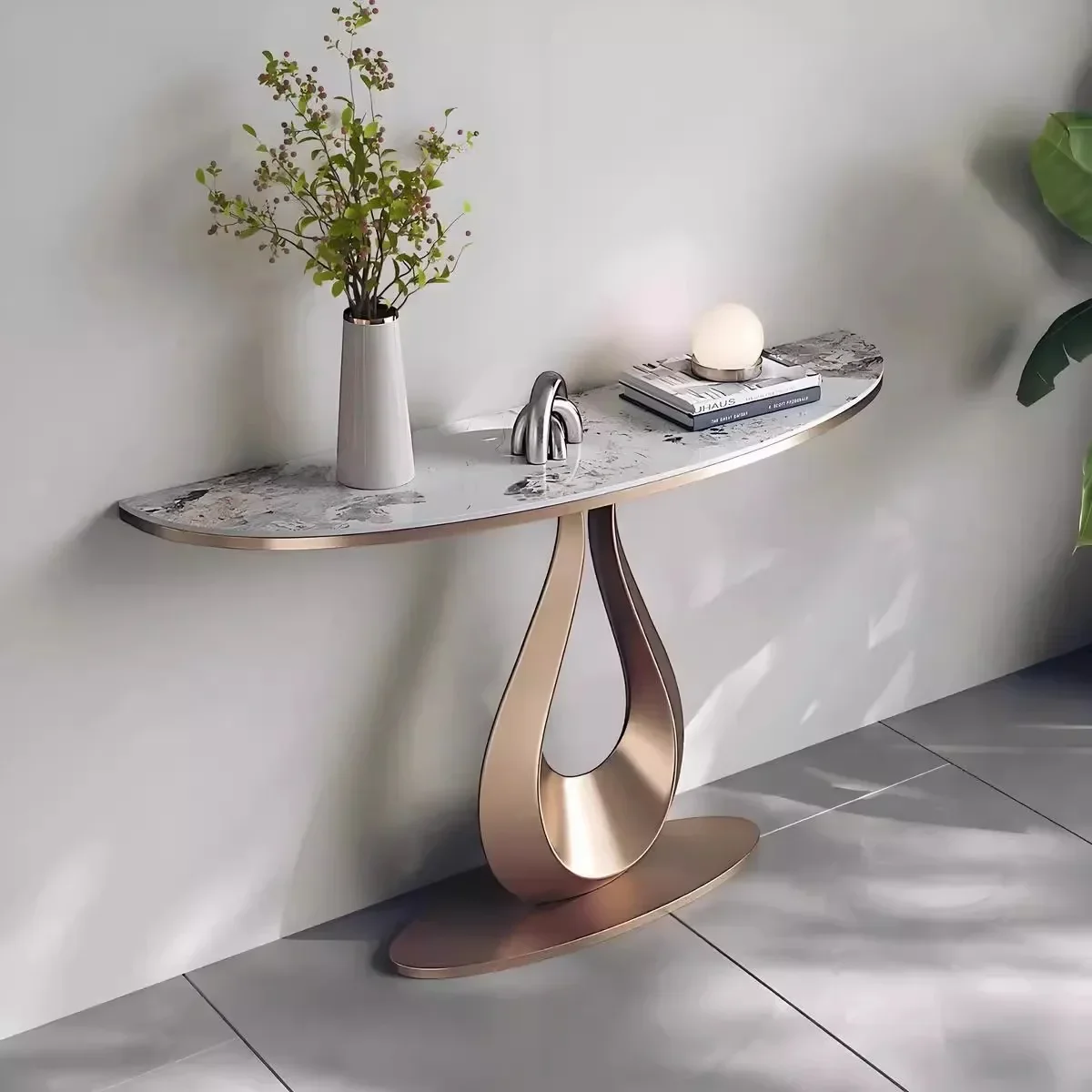 

Italian light luxury stainless steel entrance platform semi-circular wall end view platform