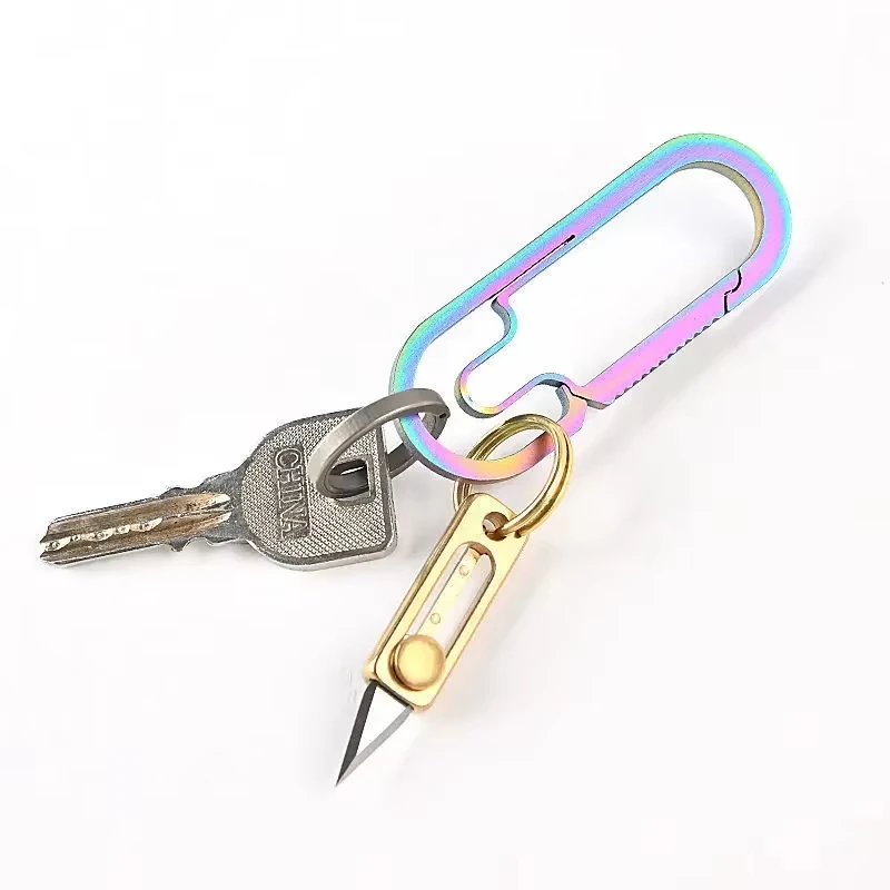 Mini Brass Push Knife Keychain Portable Edc Keychain Pendant Unpacking Express Opener Outdoor Camping Tool Mini Knife Key Ring