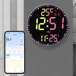 WiFi Colorful Led Wall Calendar Clock Date Temperature Display and Dual Alarms Digital Clock Home Decoration Remote Control