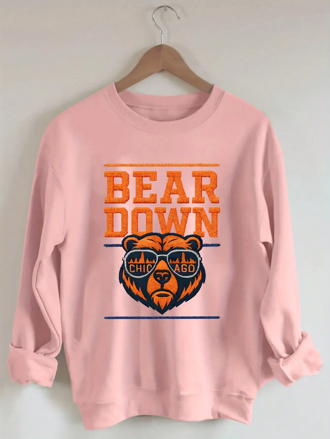 

Женская толстовка с принтом Pink Bear Down Chicago, свободный крой, повседневный топ на осень-зиму