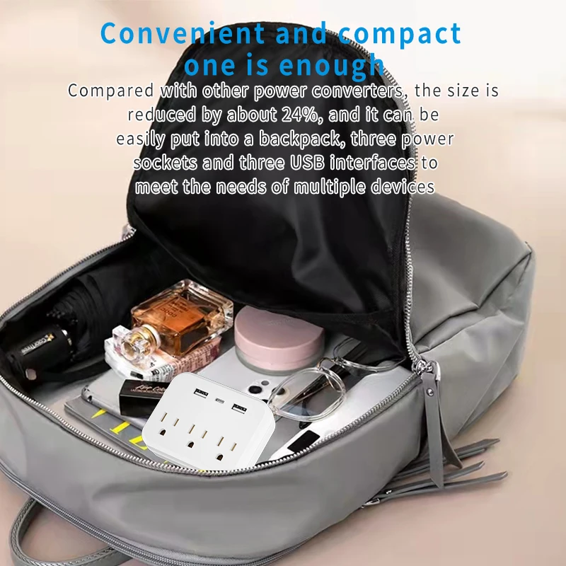 Plugue de parede econômico e poderoso em tomada de energia 6 em 1, 3 saídas de energia, 2 USB-A e 1 tipo C