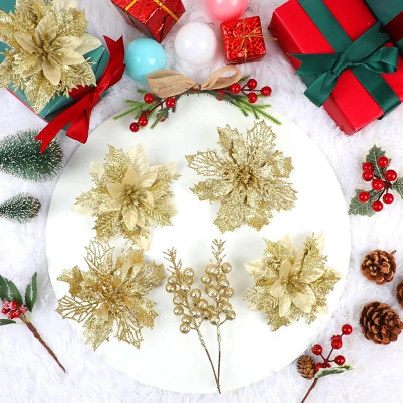 22 قطعة زينة عيد الميلاد الزهور الاصطناعية باقة التوت شجرة عيد الميلاد زخرفة ديكور المنزل السنة الجديدة نافيداد هدية اكسسوارات #4