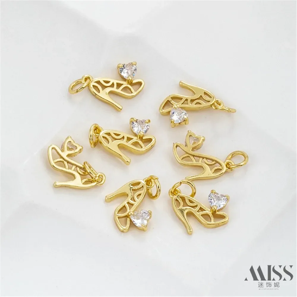 14K Gold-wrapped High Heels Zircon Pendant DIY Accessories Charm Pendant Handmade Bracelet Necklace Pendant Accessories Material