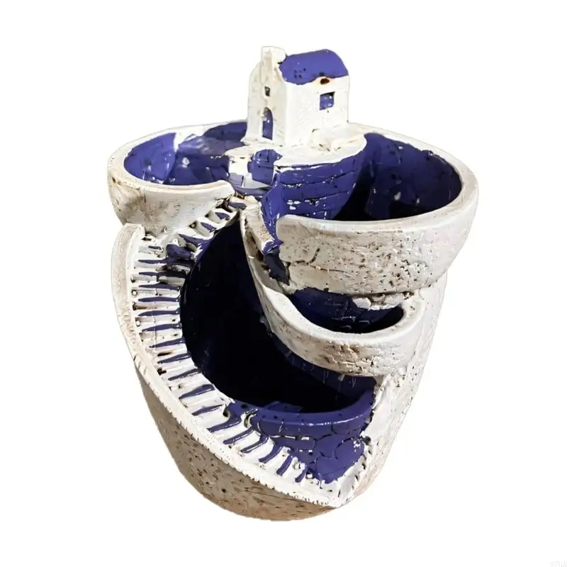 Coastal House Resin Flower Pot with Crackle Texture, Tabletop Holder for Indoor Desk Display, Window Shelf and Small Flower 87HA