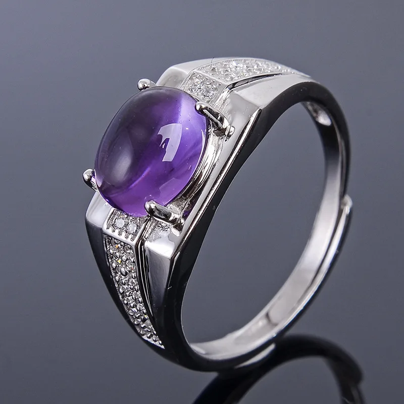 MeiBaPJ 7*9 Natural Amethyst Gemstone Fashion Ring /Empty Support for Men Real 925 Sterling Silver Fine Charm Jewelry SY