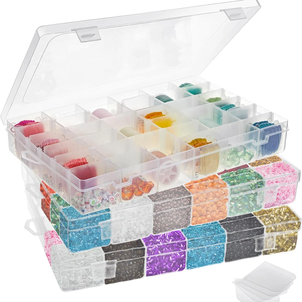 

1Pack Bead Storage Organizer Box with 36 Grids and Removable Dividers Plastic Container Tray for Craft Jewelry and Earrings