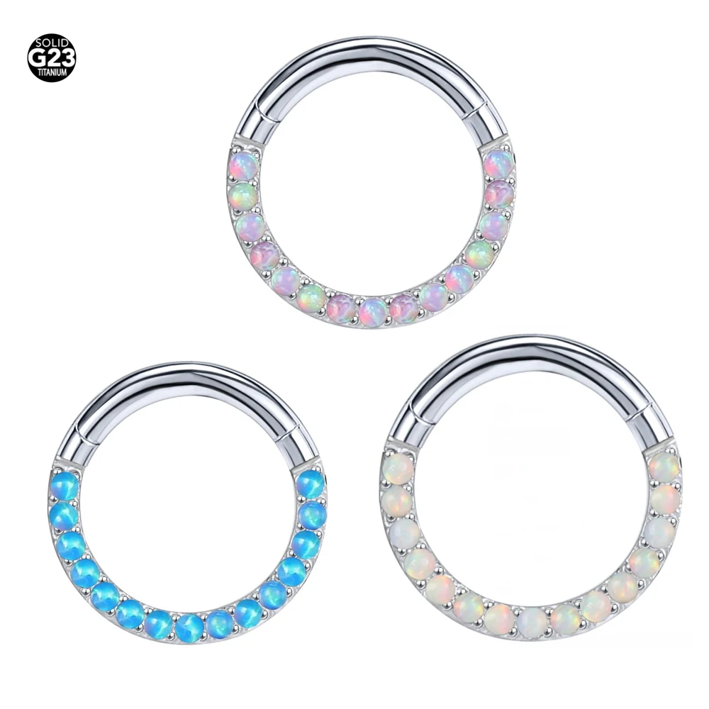 New Titanium Septum Piercing Nose Ring 8-10mm Opal Hinged Segment Clicker Ear Cartilage Earrings Helix Lip Piercing Body Jewelry