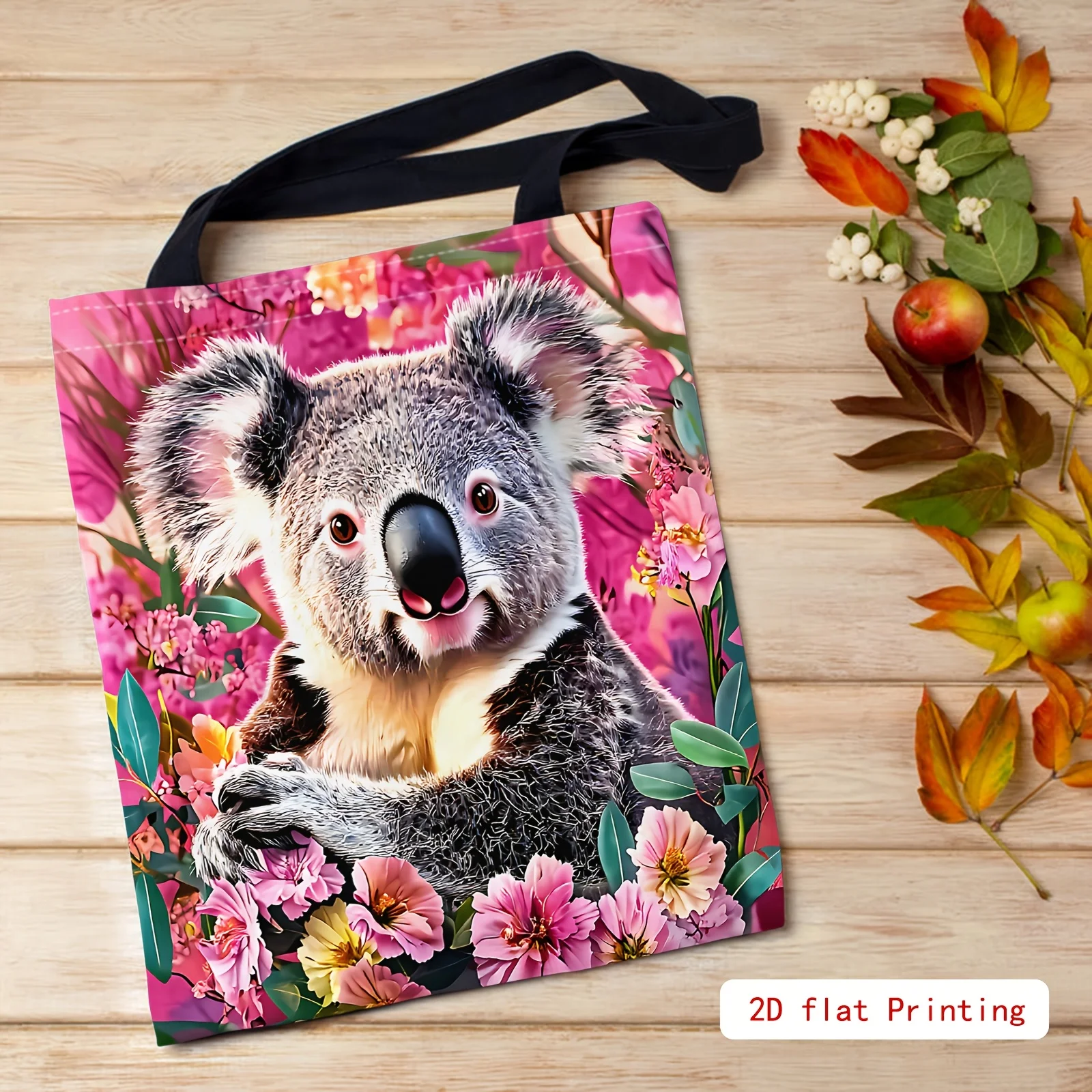 1 Pc Printed Featuring Koalas And Green Leaves Shoulder Bag Colorful Reusable Shopping Tote For Women Casual Style Tote Bags
