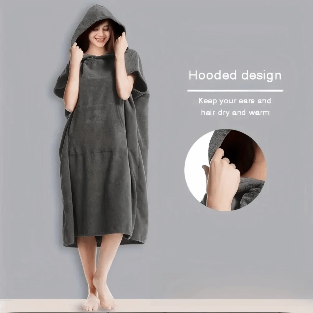 

Махровый халат-пончо из микрофибры для серфинга, очень большой, толстый, быстросохнущий, с капюшоном, мягкий, для переодевания, пляжный