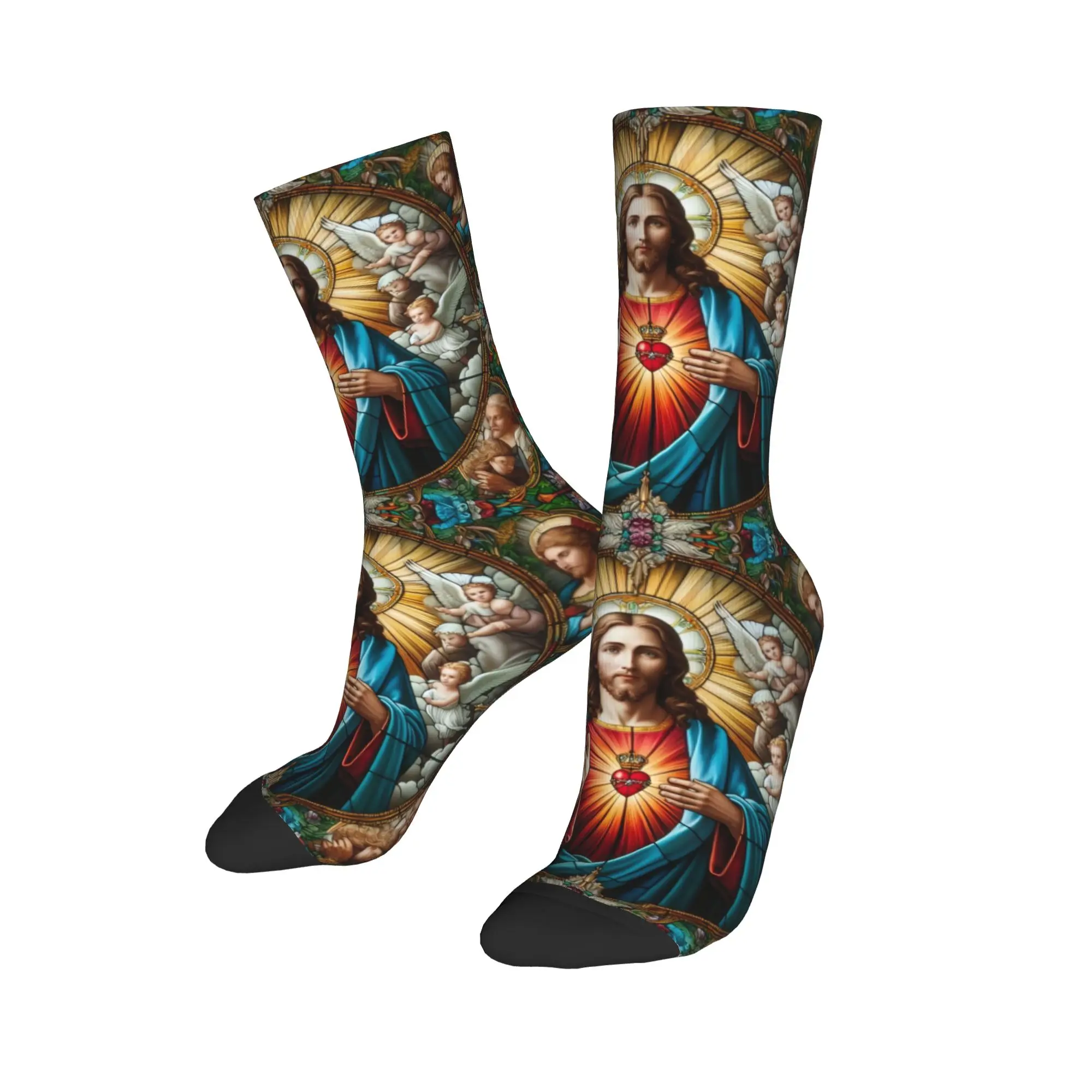 

Модные католические носки с изображением Иисуса, христианской веры, мужские и женские теплые спортивные футбольные носки с 3D принтом