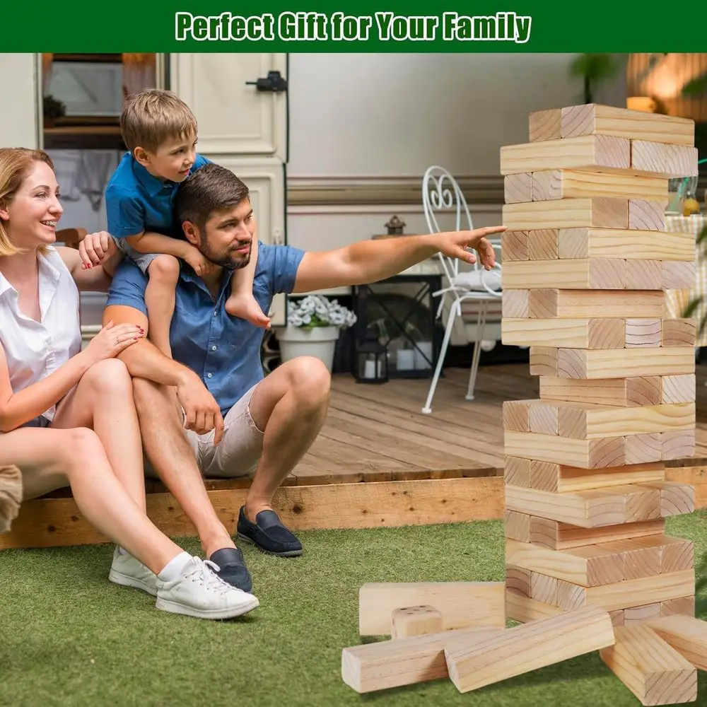 Jeu d'extérieur géant de blocs empilables de 60 pièces – Tour de déclenchement géante pour les plaisirs en famille et les vacances