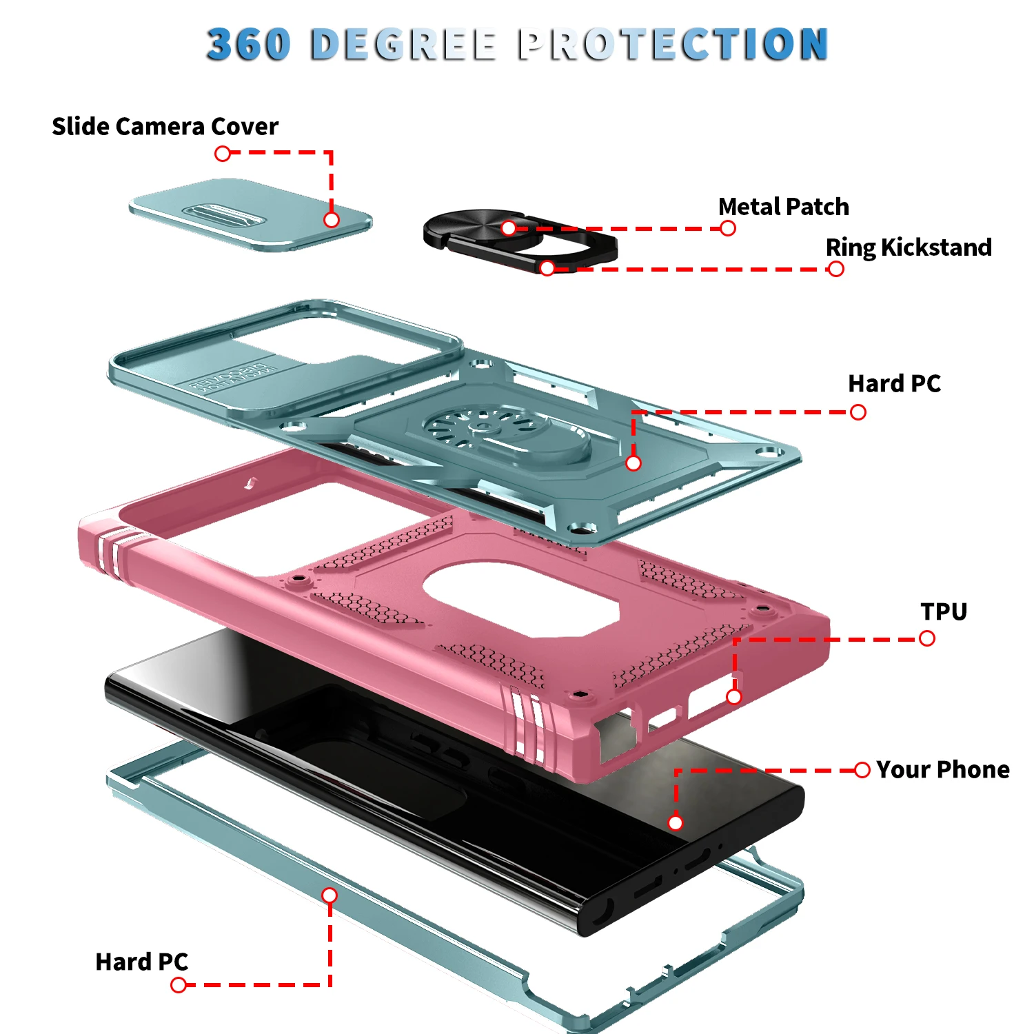 Luxury INS High-tech Mecha Ring Stand Sliding Lens Protection Phone Case for Samsung Galaxy S21 S22 S23 S24 Ultra Plus