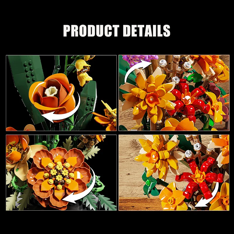 الإبداعية رومانسية زهرة باقة زهرية اللبنات فكرة ديكور المنزل زهرة أبدية ألعاب البناء الفتيات هدية عيد الحب