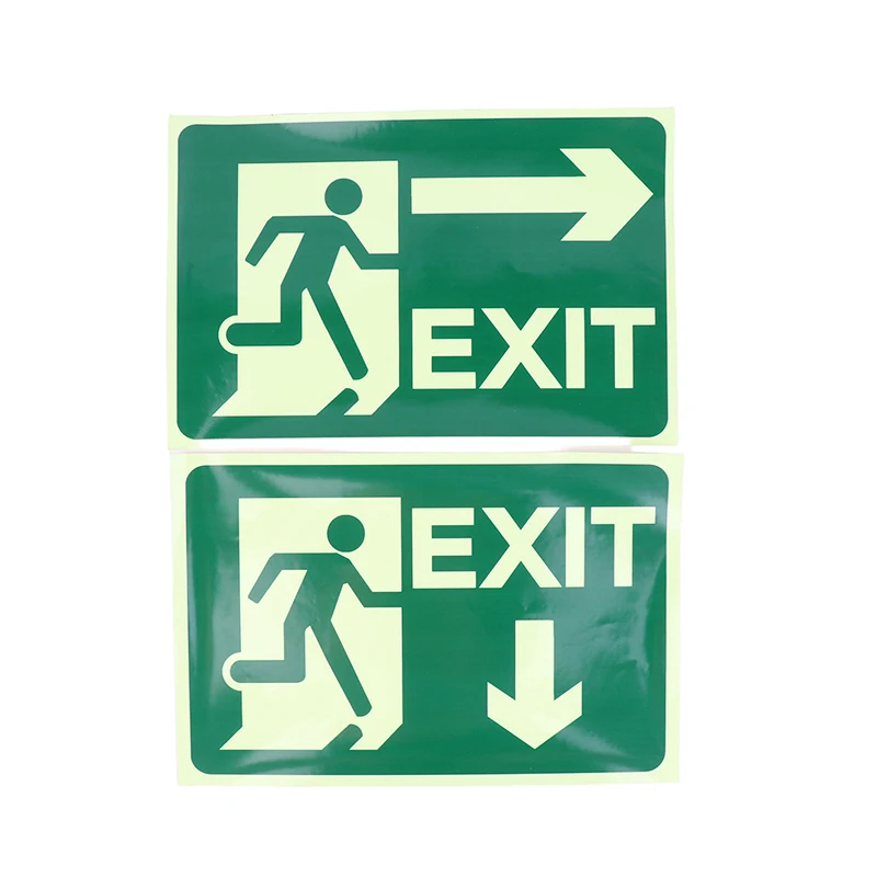 1PC Glow In Dark Exit Signs Luminous Security Stickers Wall Safety Adhesive Fire Evacuation Directional Night Visibility Signage