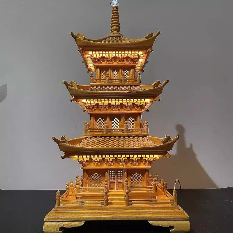 Chinese wood carving ancient architectural model octagonal exquisite wooden tower should be ornamented