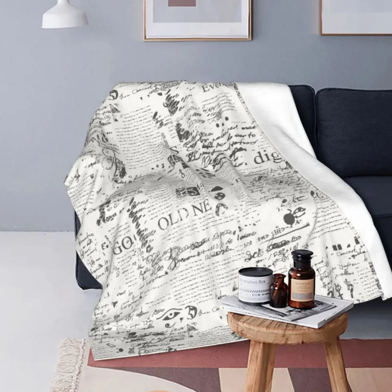 Vintage Newspaper Doodle Blankets Fleece Lightweight Thin Throw Blanket for Outdoor Travel Bed Rug