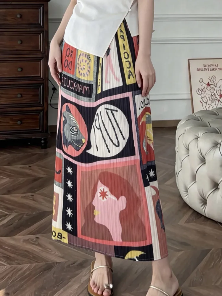 

High Waist Pleated Midi Skirt Women's Summer Casual A-Line Loose Fit Printed Half Skirt Style Casual High Waist Skirt
