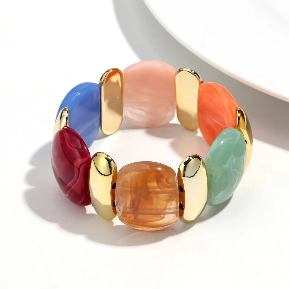 Elegante Acryl Marmor Geometrische Blütenblatt Gebogene Perlen Elastische Armbänder Trendy CCB Perle Chunky Armreifen Armband Frauen Zubehör – Detail 14