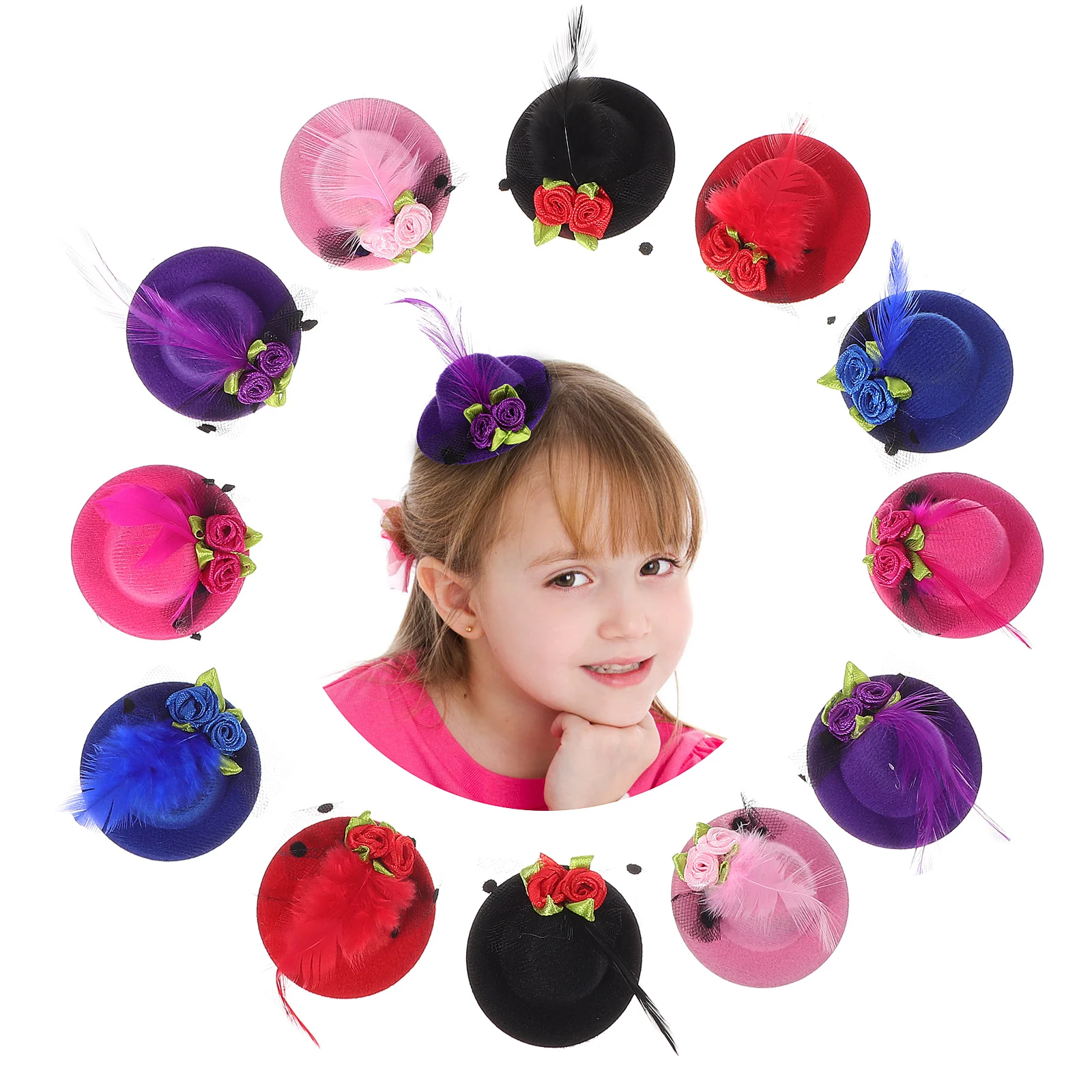 

24 Pcs Children's Hair Accessories Stage Accessory Mini Fascinators for Party Mesh Hat with Cover Clip Hairpin Polyester