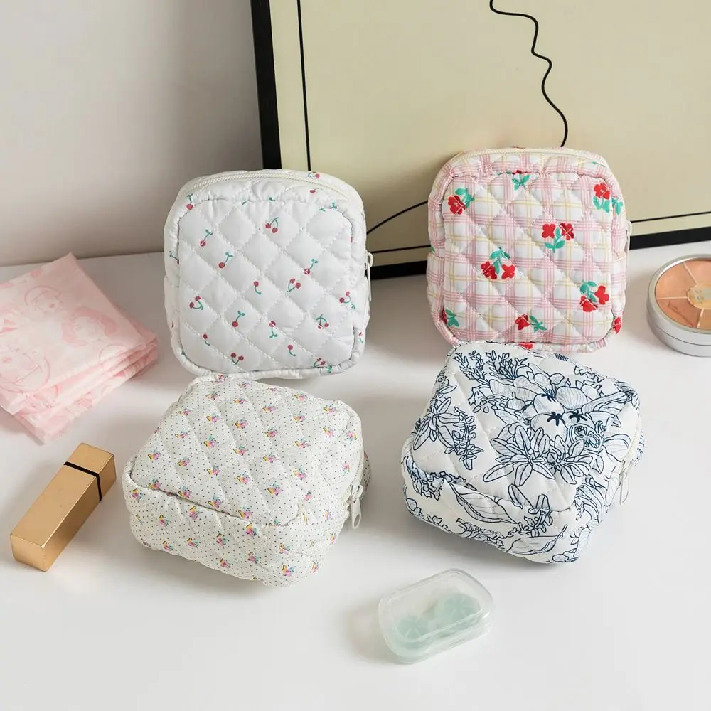 Fashion Quilted Cotton Sanitary Napkins Bag Travel Organizer Portable Storage Pouch Multipurpose Coin Purse Candies