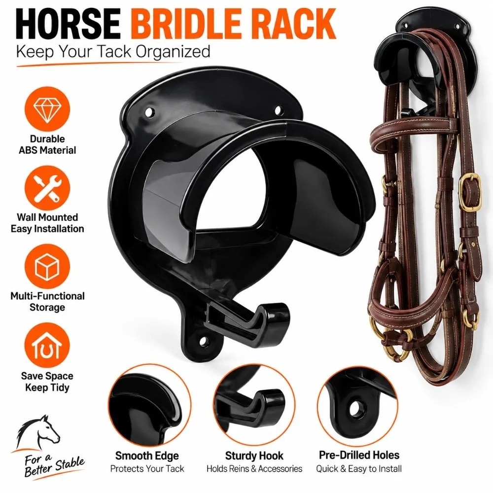 ABS Horse Bridle Rack Black Durable Bridle Hooks Multifunctional Not Easy To Bend Horse Bridle Bracket Horse Barn Supplies