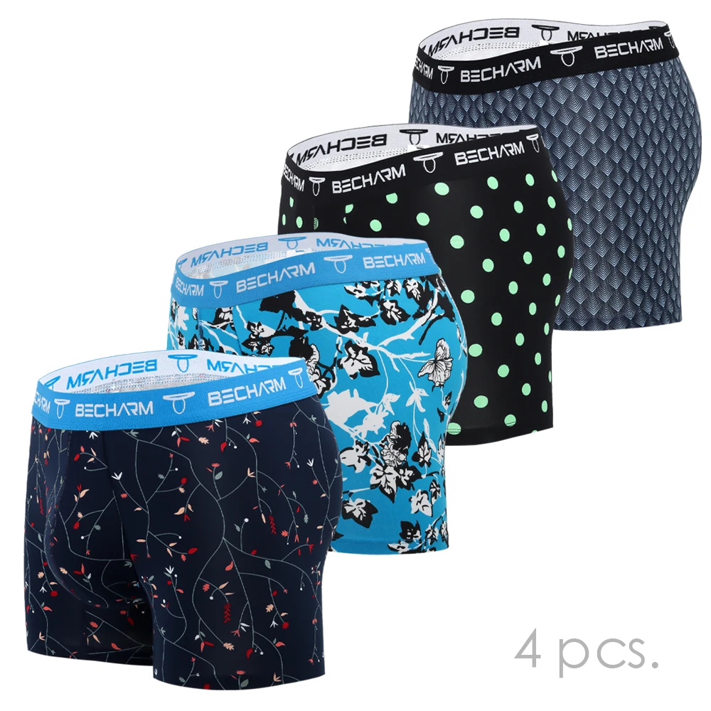 

4pcs/Lot Men's Panties Male Underpants Man Pack Shorts Boxers Men Briefs Set Printing Boxershorts Large Size Green Black Blue