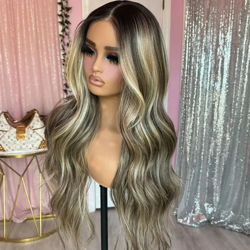 New Money Piece Honey Blonde Wig Highlighted Lace Front Wig Soft Synthetic Lace Wig Loose Wavy Heat Safe Fibre Cosplay Daily Use