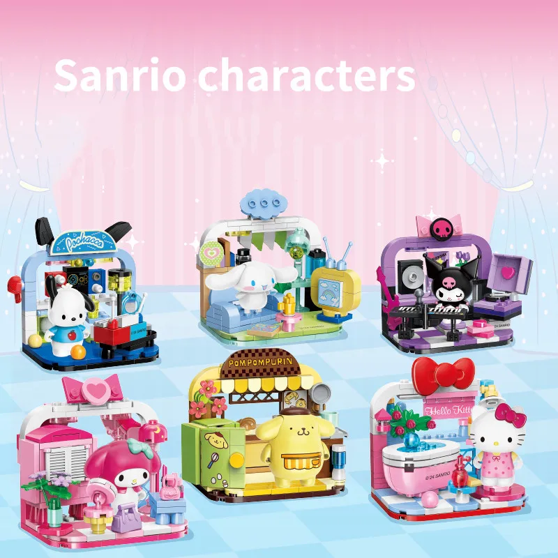 Keeppley bloc de construction Sanrio Hello Kitty ma mélodie Kuromi Pochacco famille maison vie série figurines Anime modèle enfant jouets cadeau